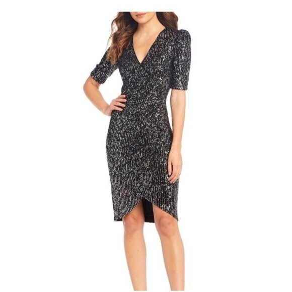 NWT Calvin Klein Women's Size 6 Bkack Short Sleeve Sequin Sheath Cocktail Dress - Picture 1 of 11